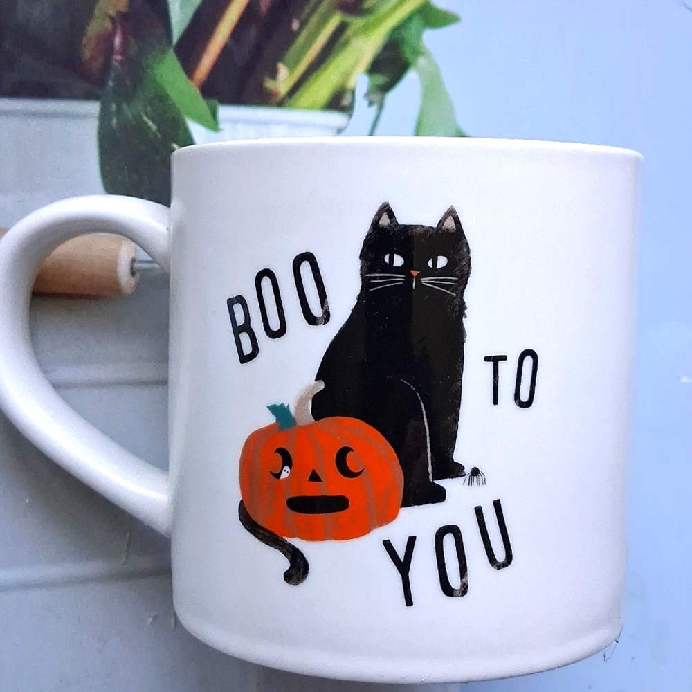 Halloween Black Cat Jack o’lantern Spooky Scene Orange Ceramic Coffee Mug NWT